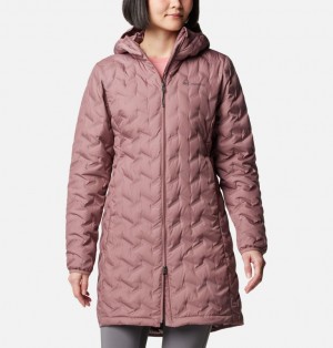 Columbia Delta Ridge™ II Hooded Long Down Women Puffer Jacket Pink | 13887805