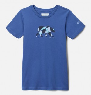 Columbia Mission Lake™ Graphic Casual Cotton Girls's T Shirts Blue | 11107902